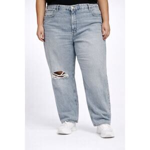 Good American Good Standard Baggy Jean Women 18 Plus NWT Distressed Straight Leg